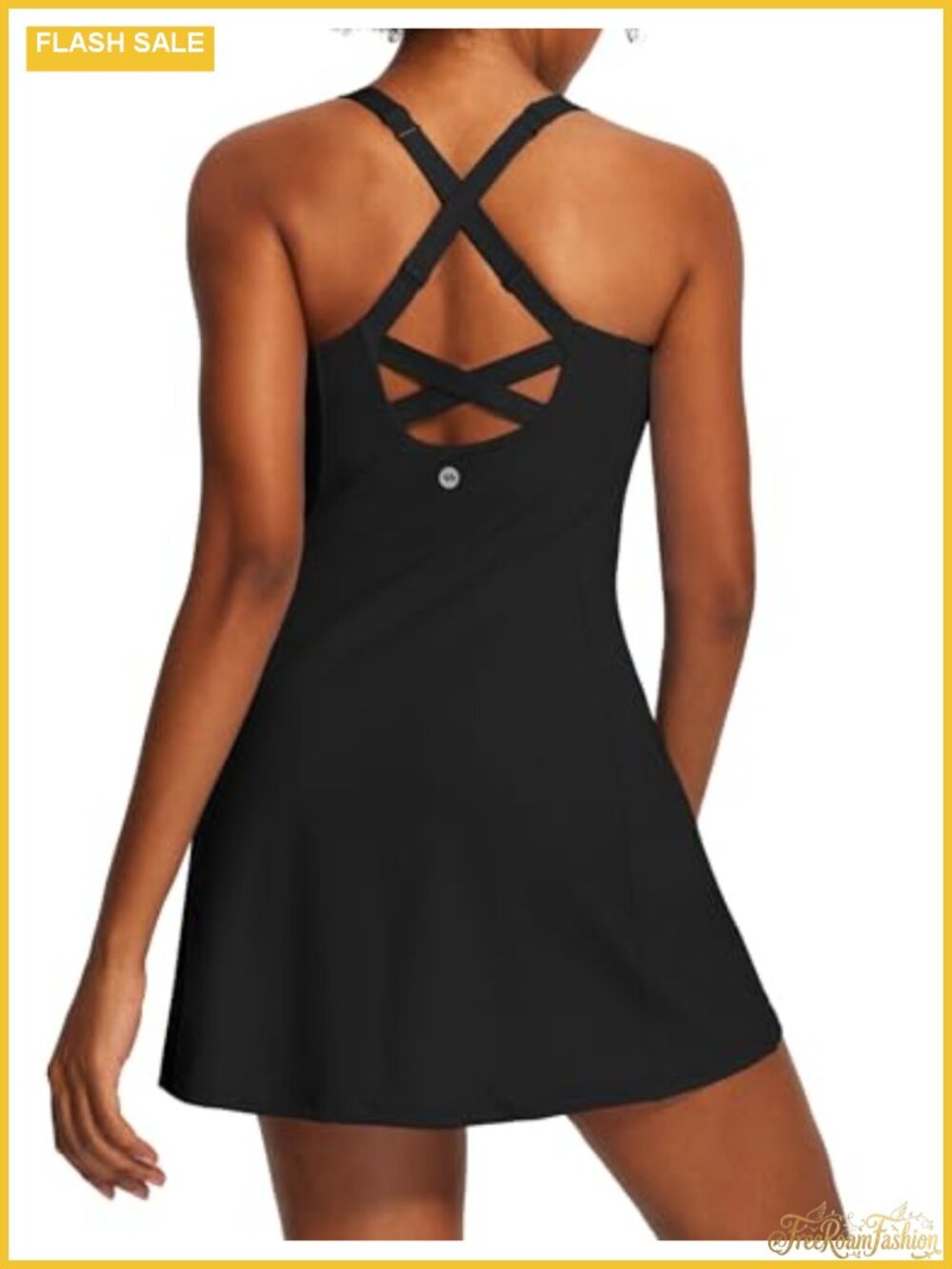 Women's Square Neck Sleeveless Tennis Dress with Built-in Shorts & Bra,